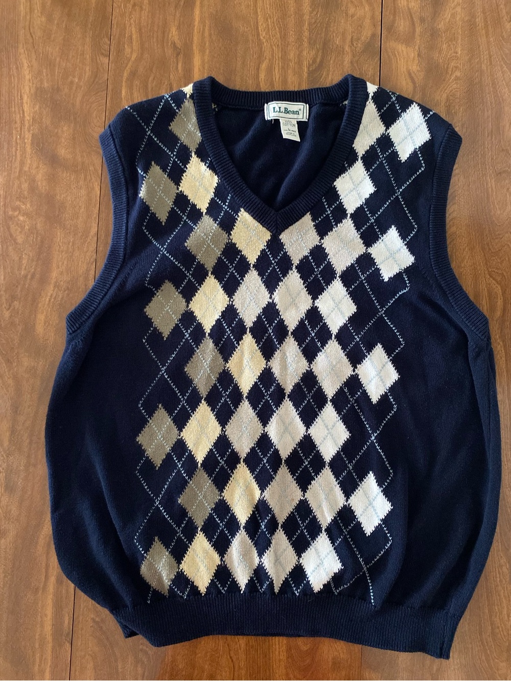 L.L. Bean Black Argyle V-Neck Sweater Vest